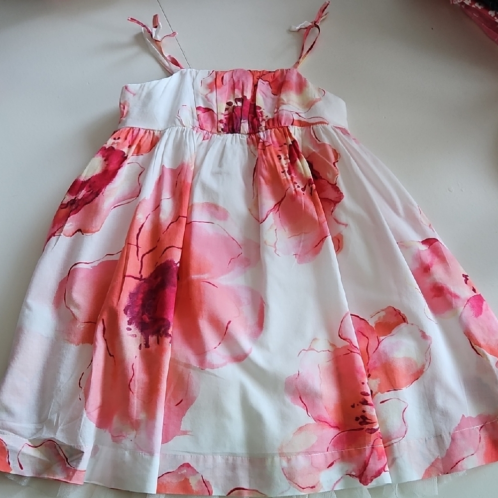 GAP White and Pink Pleated Tie Front Sundress